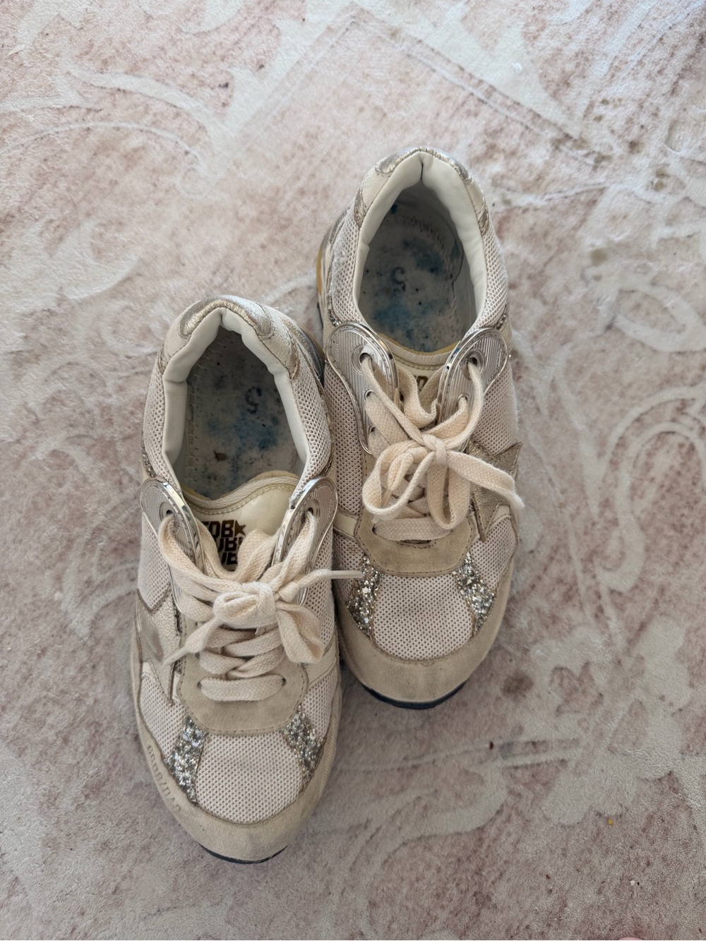 Golden Goose Beige Cream Glitter-Star Sneakers
